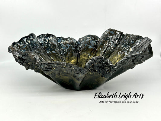 Black and Gold Resin and Crushed Glass Decorative Bowl