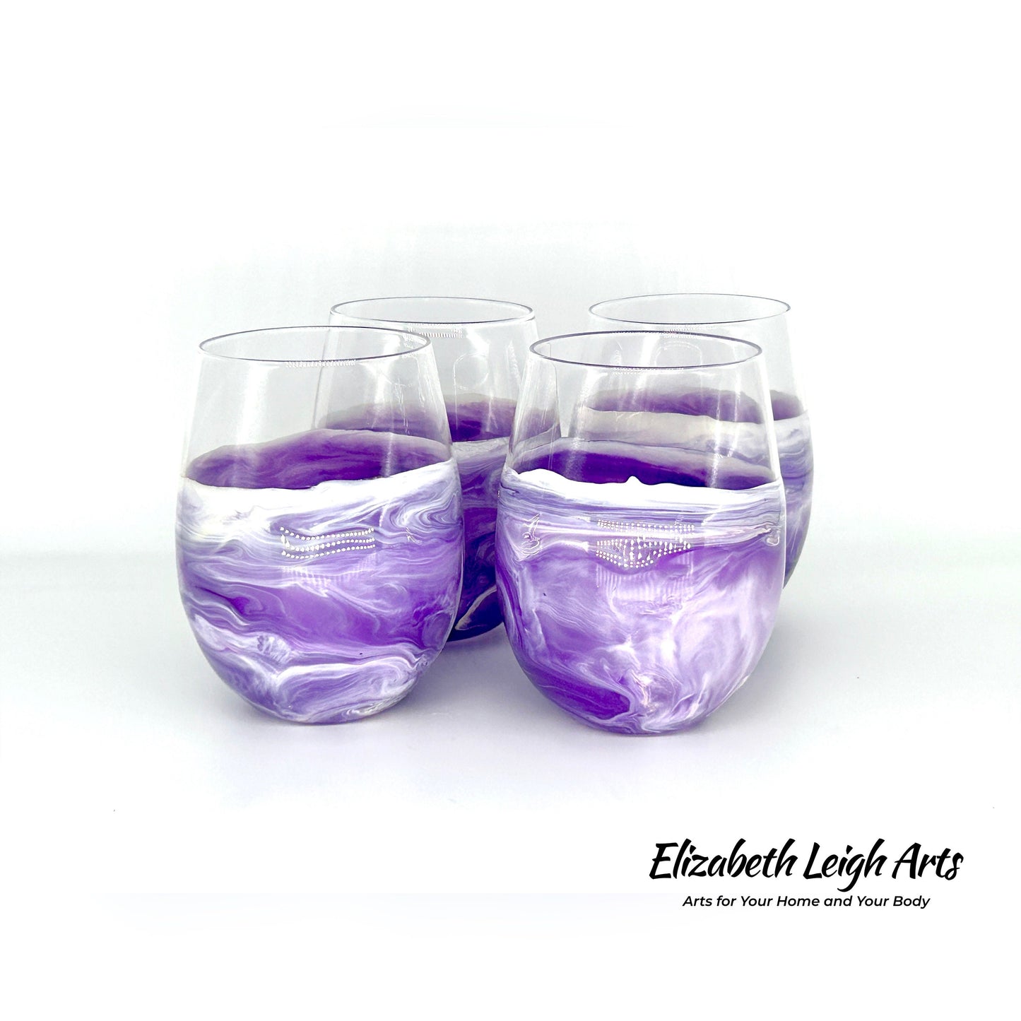 Purple Beach Themed Stemless Wine Glasses, Cocktail Glasses, Beach Decor, Custom Wine Glasses, Luxury Wedding Gift, Purple Glasses
