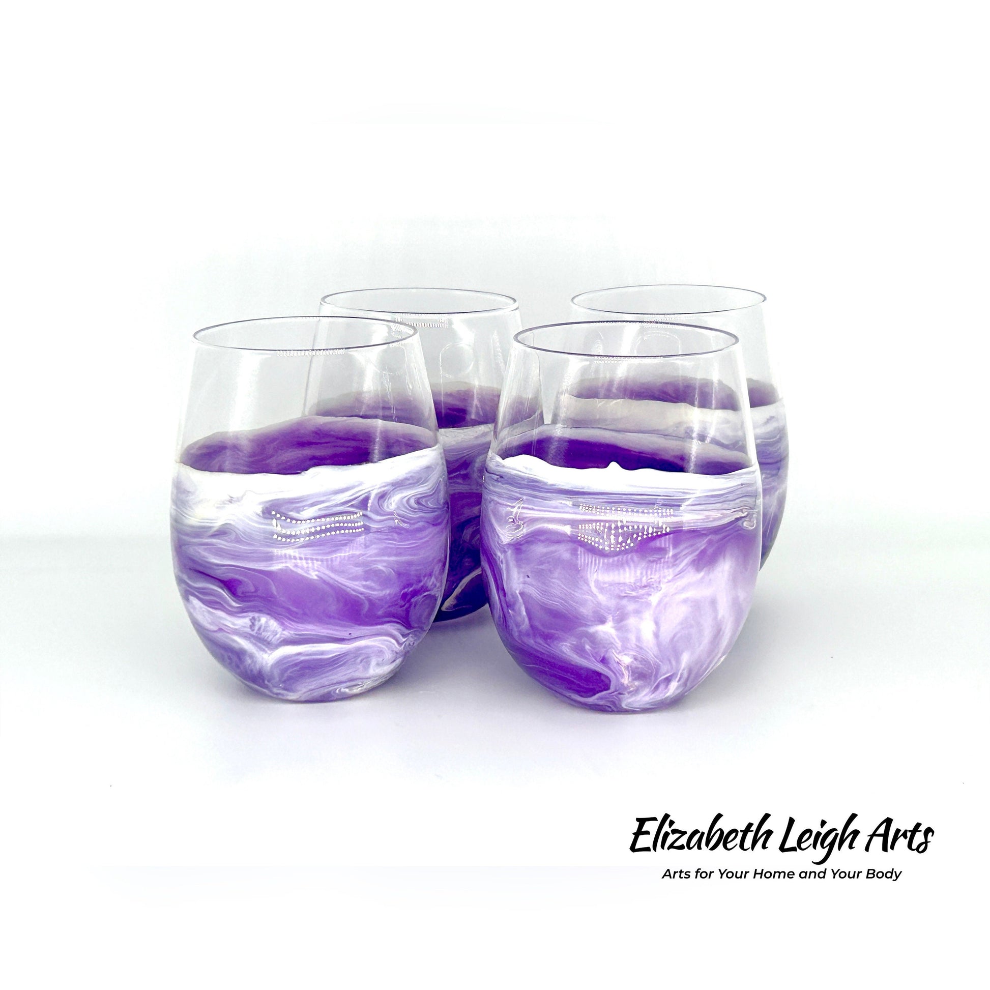 Purple Beach Themed Stemless Wine Glasses, Cocktail Glasses, Beach Decor, Custom Wine Glasses, Luxury Wedding Gift, Purple Glasses