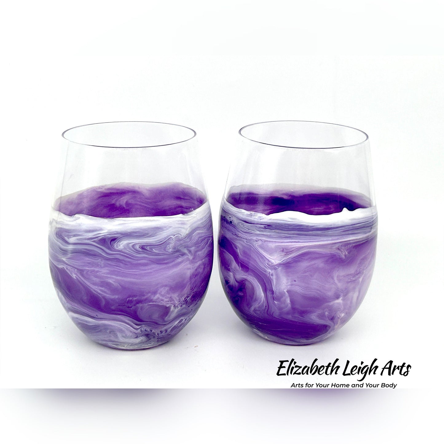 Purple Beach Themed Stemless Wine Glasses, Cocktail Glasses, Beach Decor, Custom Wine Glasses, Luxury Wedding Gift, Purple Glasses