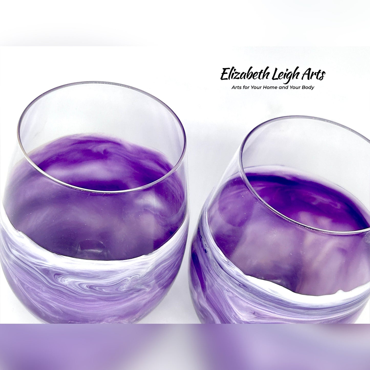 Purple Beach Themed Stemless Wine Glasses, Cocktail Glasses, Beach Decor, Custom Wine Glasses, Luxury Wedding Gift, Purple Glasses