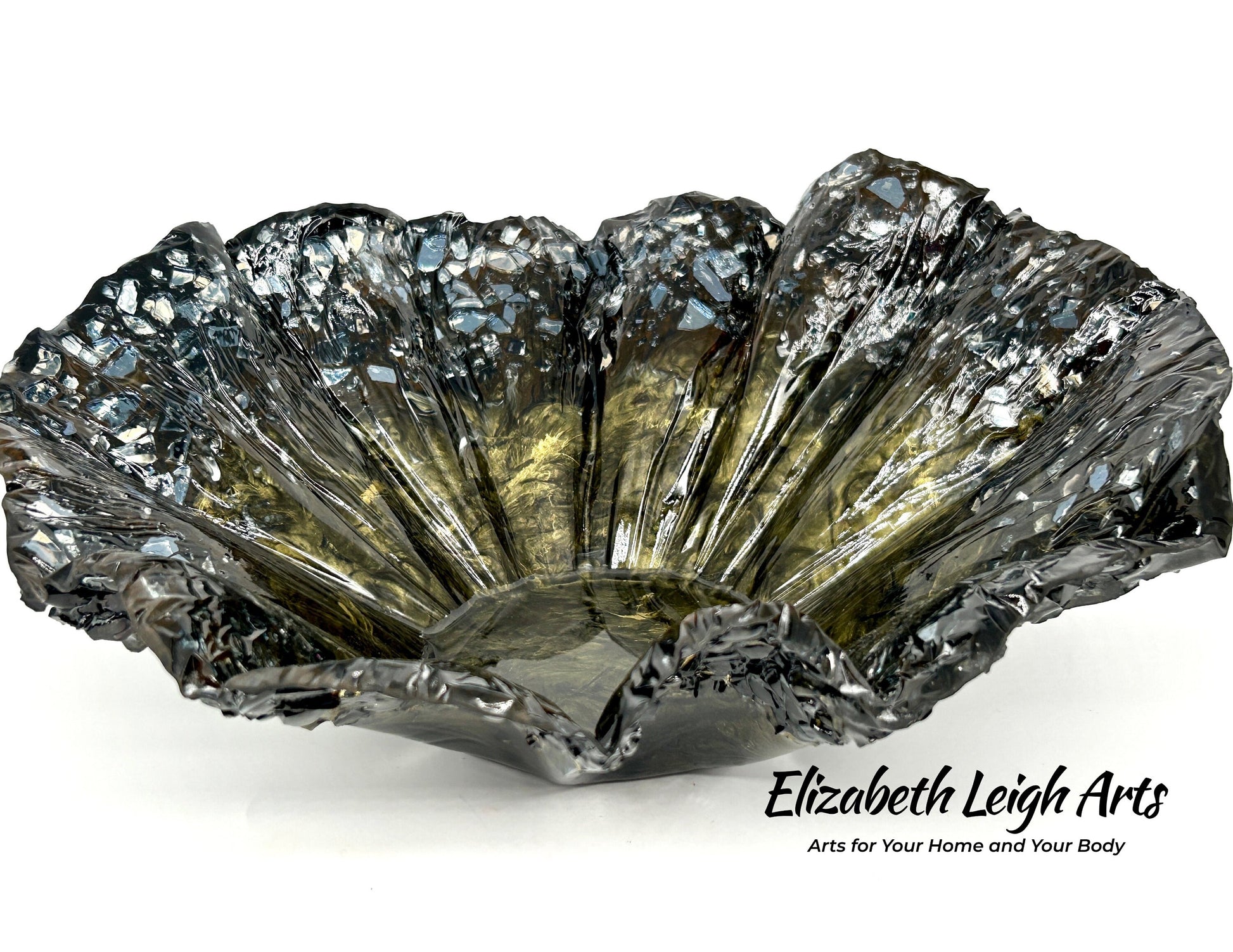 Black and Gold Resin and Crushed Glass Decorative Bowl