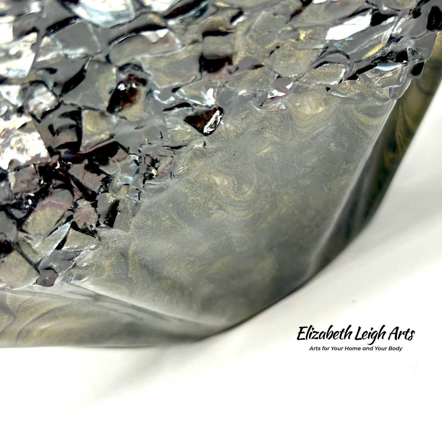 Black and Gold Resin and Crushed Glass Decorative Bowl