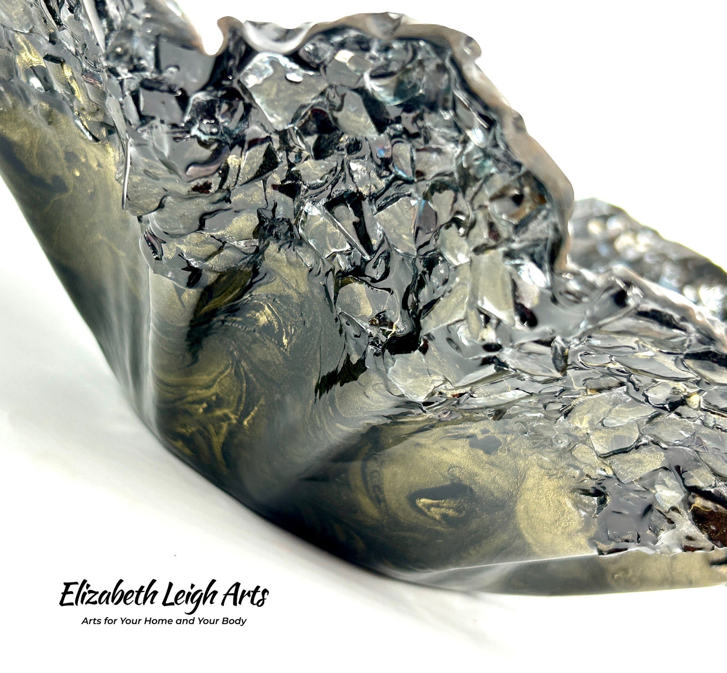 Black and Gold Resin and Crushed Glass Decorative Bowl