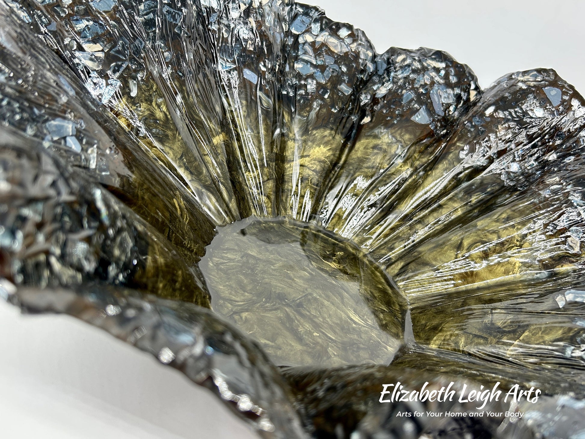 Black and Gold Resin and Crushed Glass Decorative Bowl