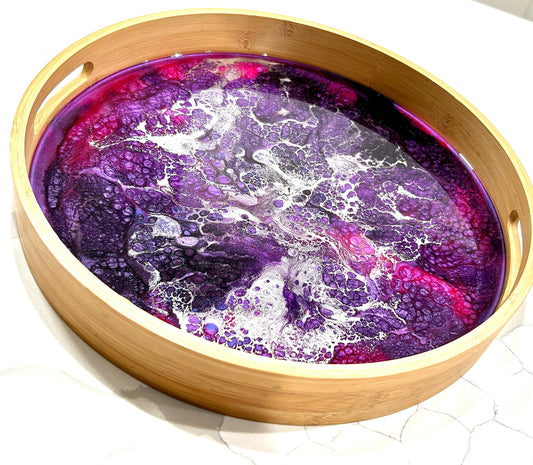 Purple, Pink and Silver Bamboo Tray 14"