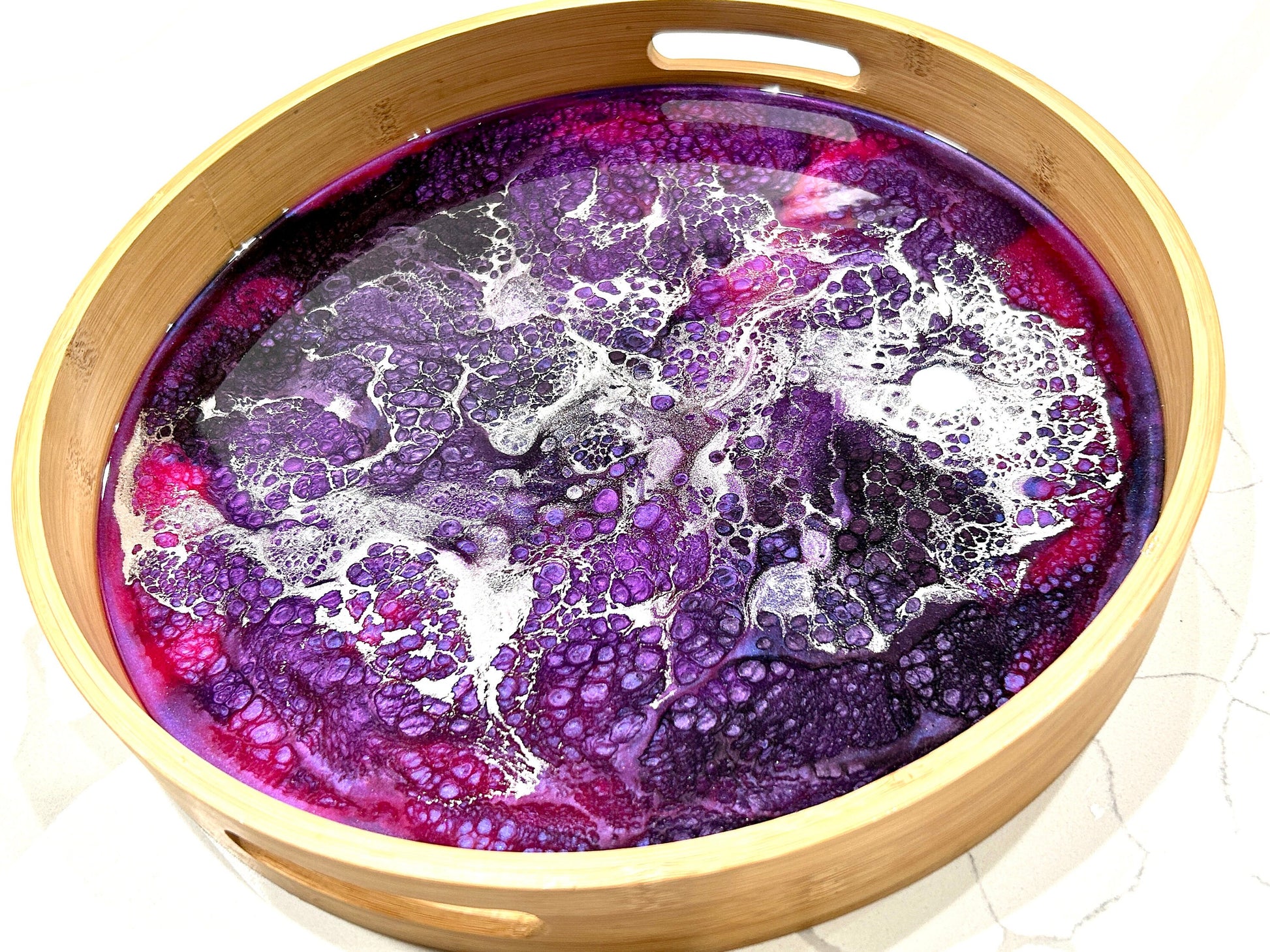 Purple, Pink and Silver Bamboo Tray 14"