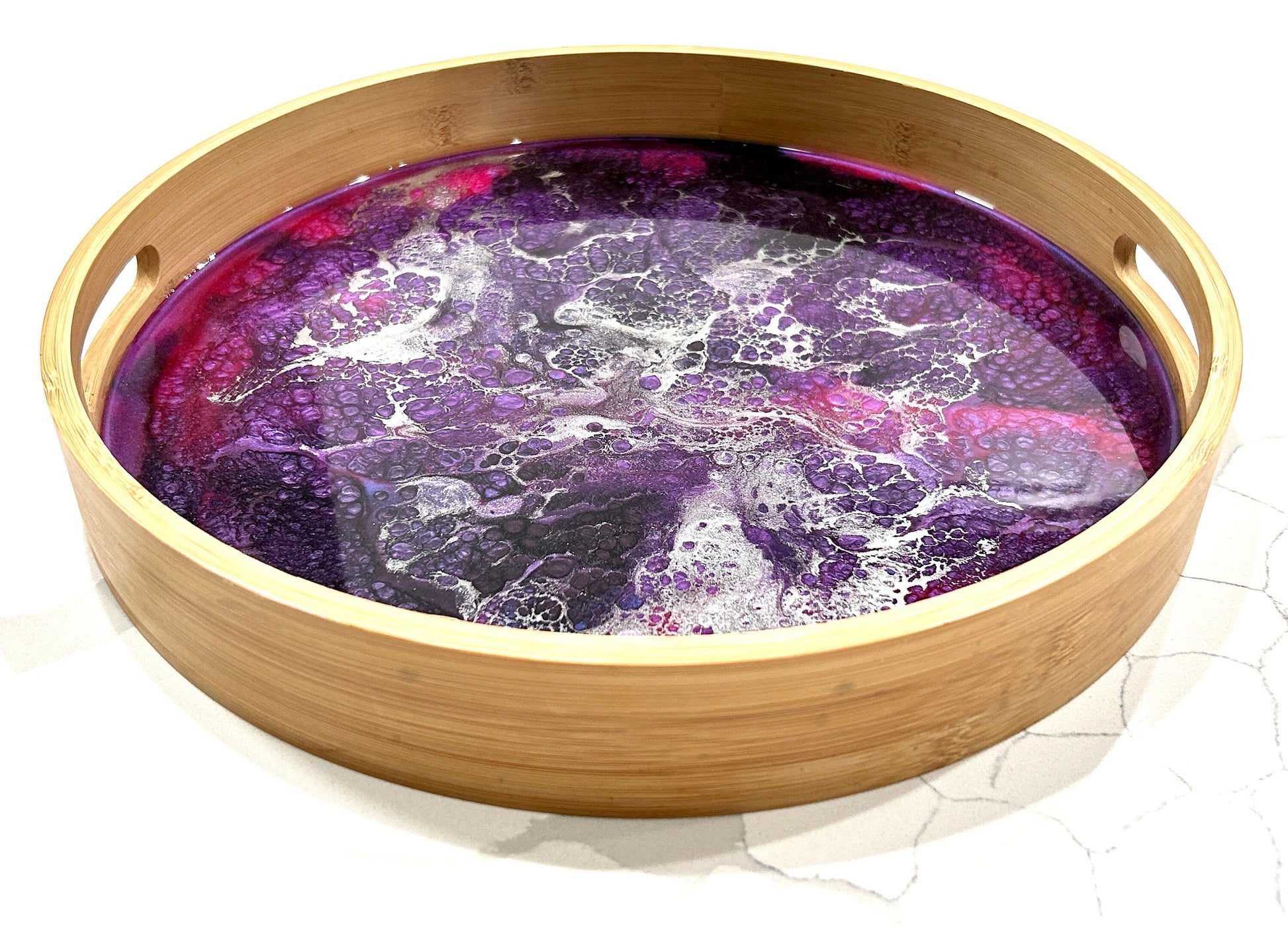 Purple, Pink and Silver Bamboo Tray 14"