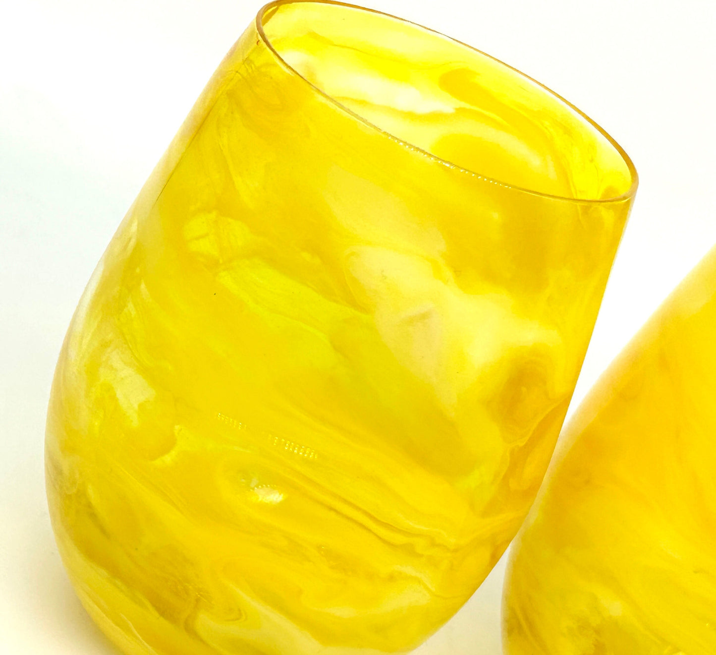 Lemon Yellow Resin Art Stemless Wine Glass Set of Two Customize 20 Ounce