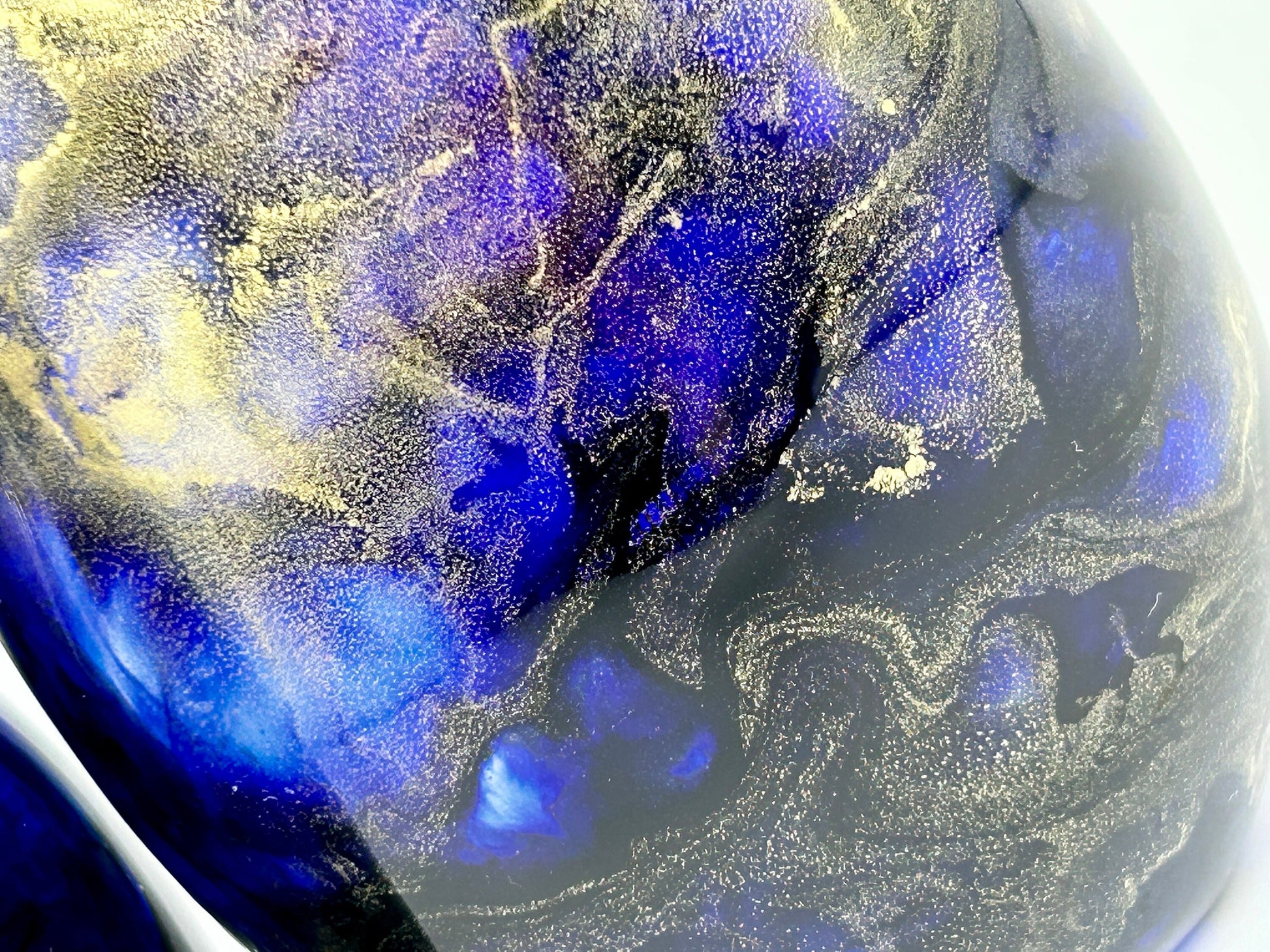 Navy Blue and Gold Jewel toned Resin Art Stemless Wine Glass Set of Two or Single 20 Ounce