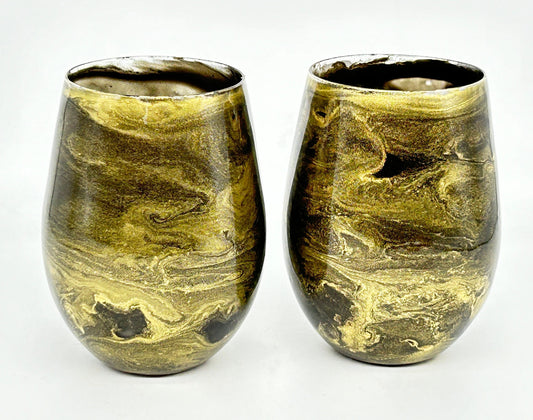 Gold Resin Art Stemless Wine Glass Set of Two Customize