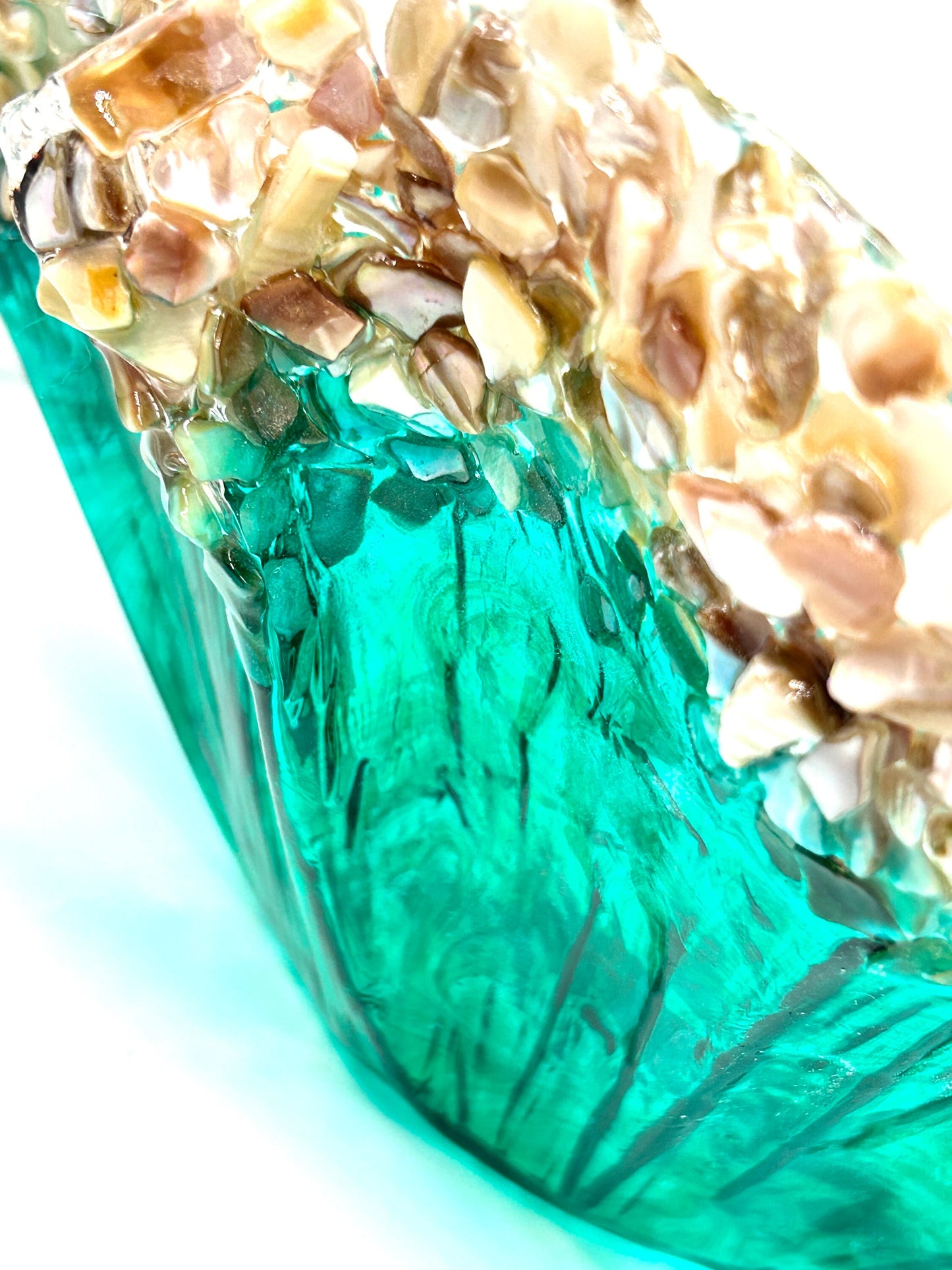 Ocean Turquoise and Green Swirled Resin and Crushed Shell Decorative Bowl MADE TO ORDER