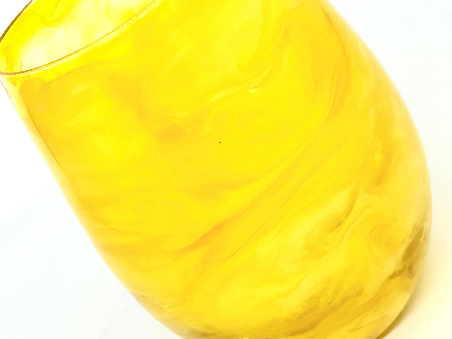 Lemon Yellow Resin Art Stemless Wine Glass Set of Two Customize 20 Ounce