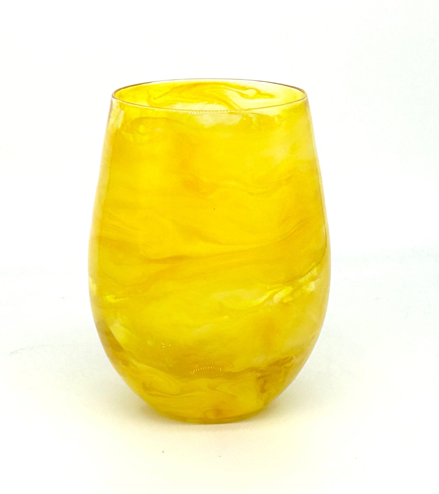 Lemon Yellow Resin Art Stemless Wine Glass Set of Two Customize 20 Ounce