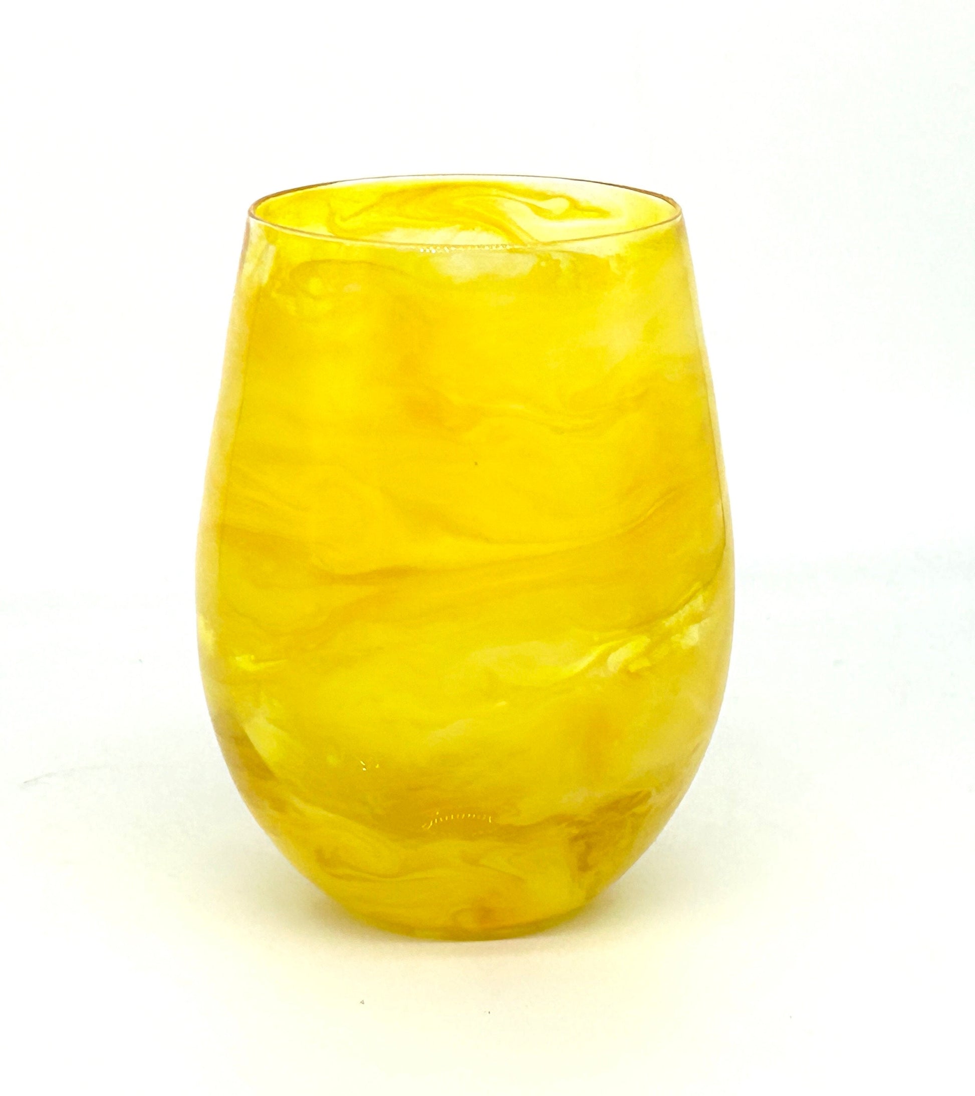 Lemon Yellow Resin Art Stemless Wine Glass Set of Two Customize 20 Ounce