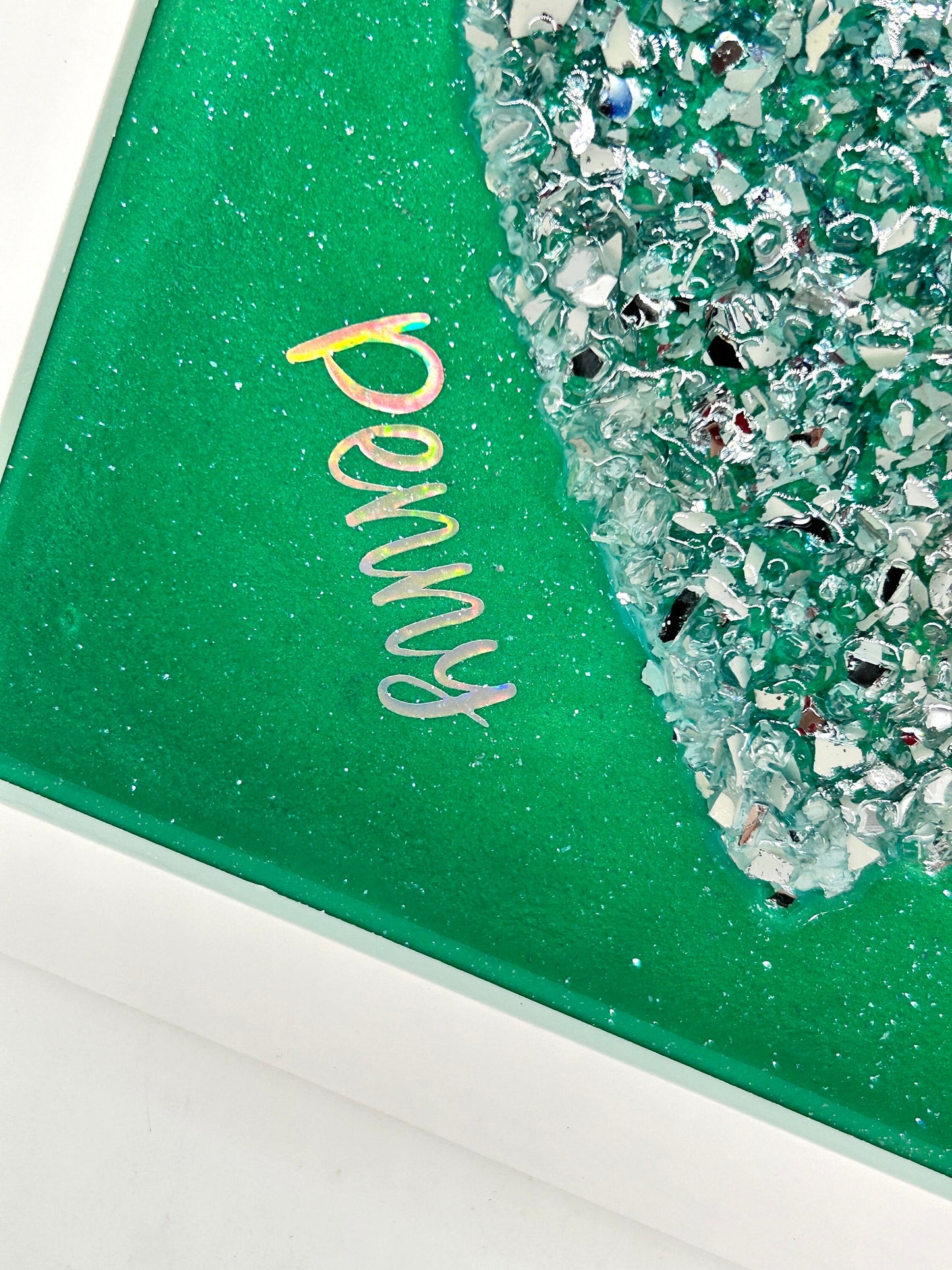 Customized Crushed Glass and Resin Heart Wall Art, Desk Art, 9x9 Frame