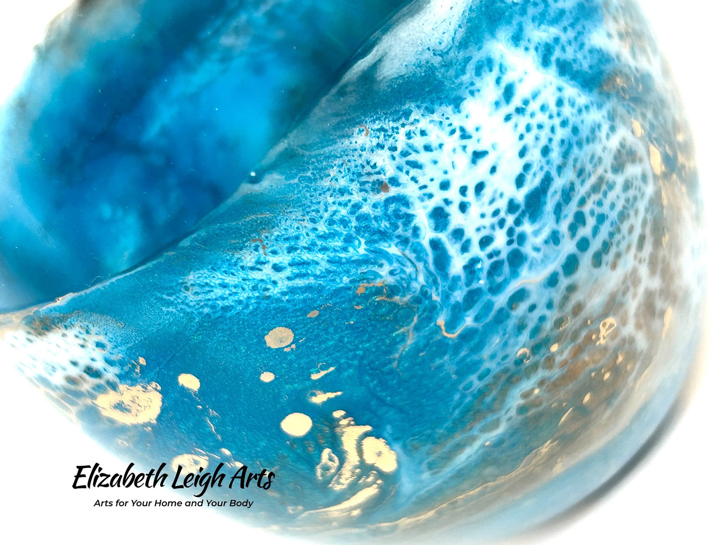 Teal and Gold Waves Resin Art Stemless Wine Glass Set of Two Customize 20 Ounce