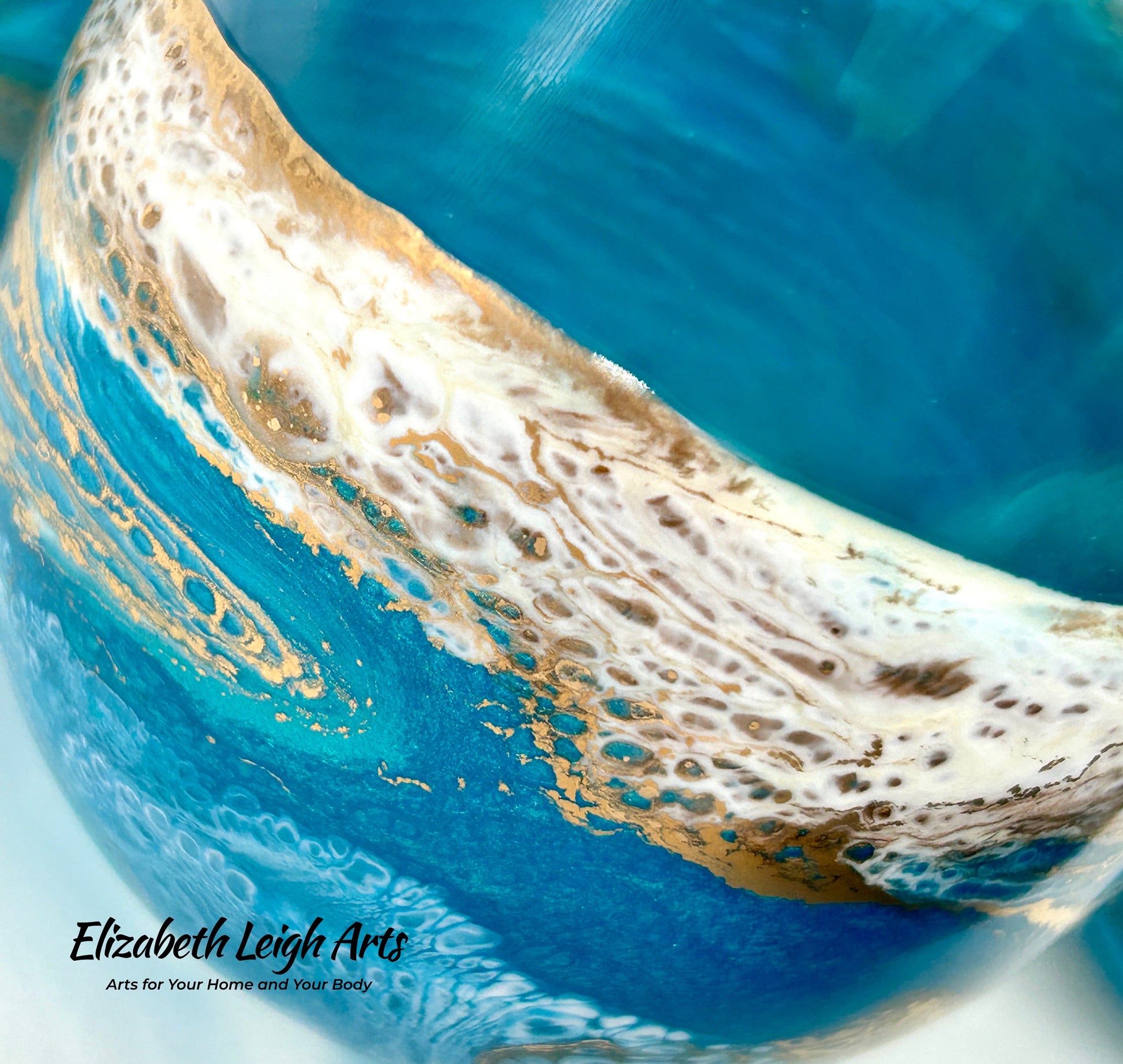 Teal, Gold Wine Glasses Stemless Set of Two 18 Ounce, Beach Lover Gift