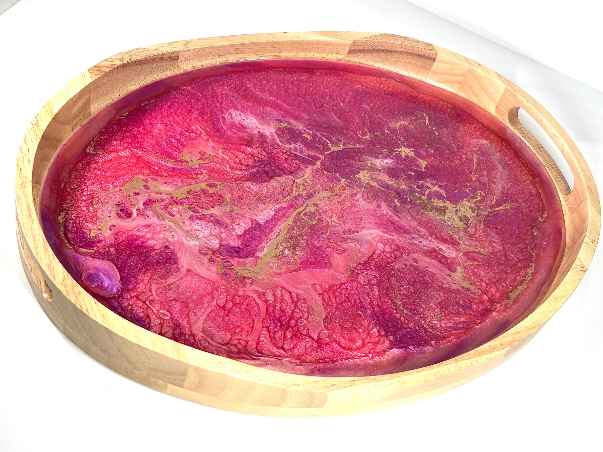 Pink Rubber Wood Oval Tray 17"