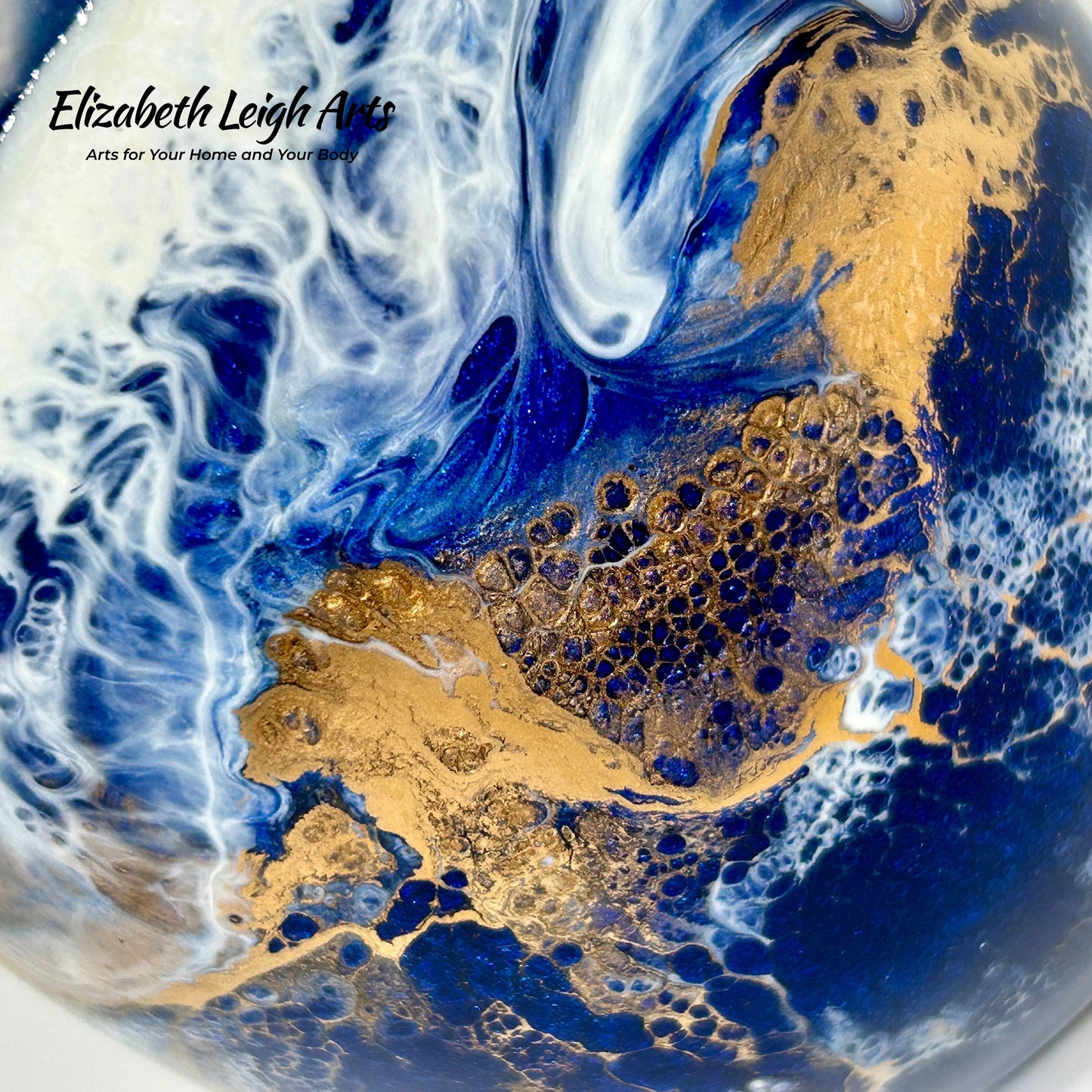 Blue and Gold Waves Resin Art Stemless Wine Glass Set of Two Customize 20 Ounce Made To Order