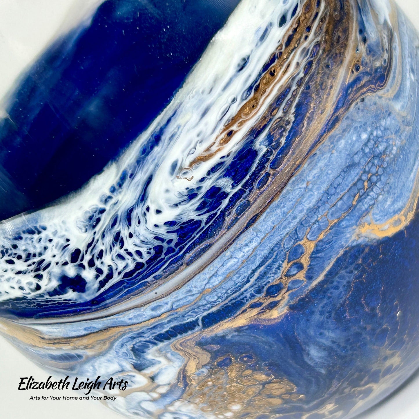Blue and Gold Waves Resin Art Stemless Wine Glass Set of Two Customize 20 Ounce Made To Order