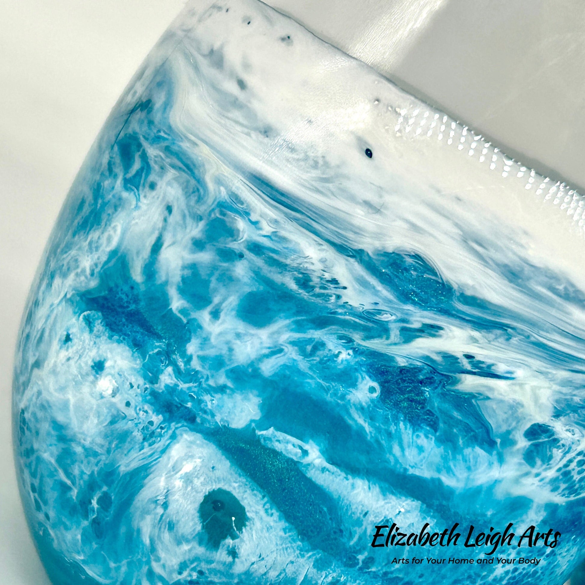 Teal and White Wave Beach Themed Stemless Wine Glasses Set of Two, Cocktail Glasses, Beach Decor, Custom Wine Glasses, Luxury Wedding Gift