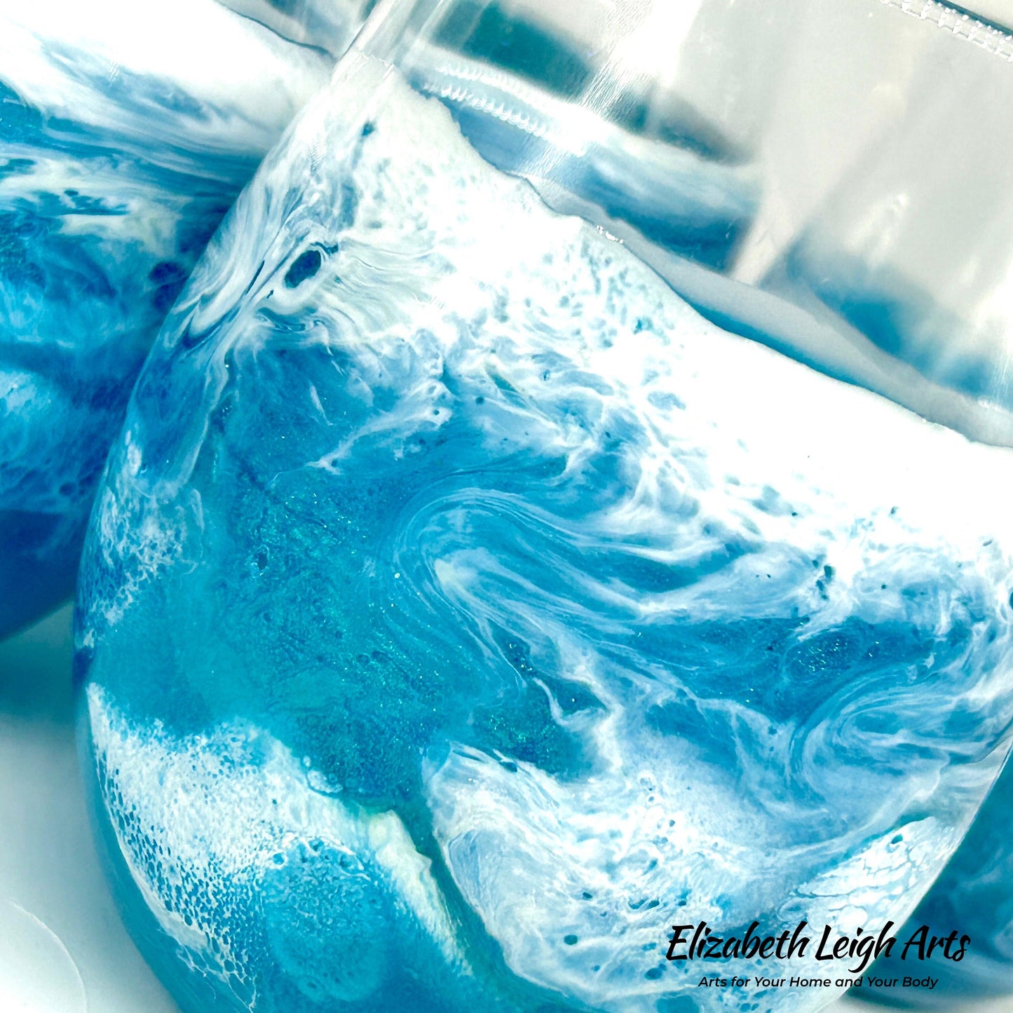 Teal and White Wave Beach Themed Stemless Wine Glasses Set of Two, Cocktail Glasses, Beach Decor, Custom Wine Glasses, Luxury Wedding Gift