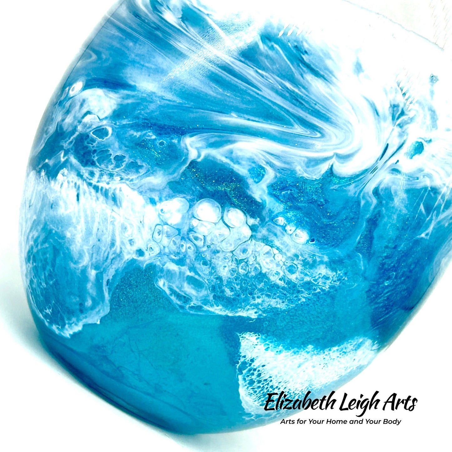 Teal and White Wave Beach Themed Stemless Wine Glasses Set of Two, Cocktail Glasses, Beach Decor, Custom Wine Glasses, Luxury Wedding Gift