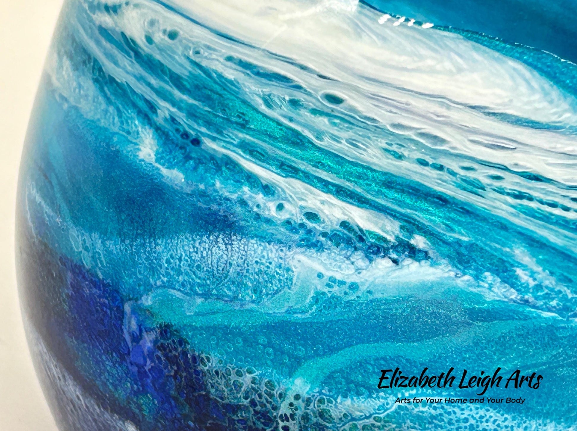 Blue Turquoise Wave Stemless Wine Glasses, Beach Decor, Set of Two