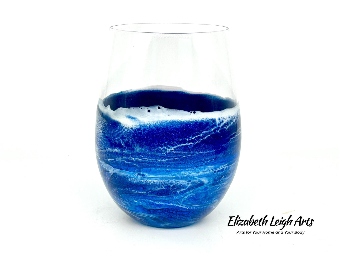 Blue Beach Stemless Wine Glasses, Cocktail Glasses, Beach Decor, Custom Wine Glasses, Luxury Wedding Gift, Blue Glasses