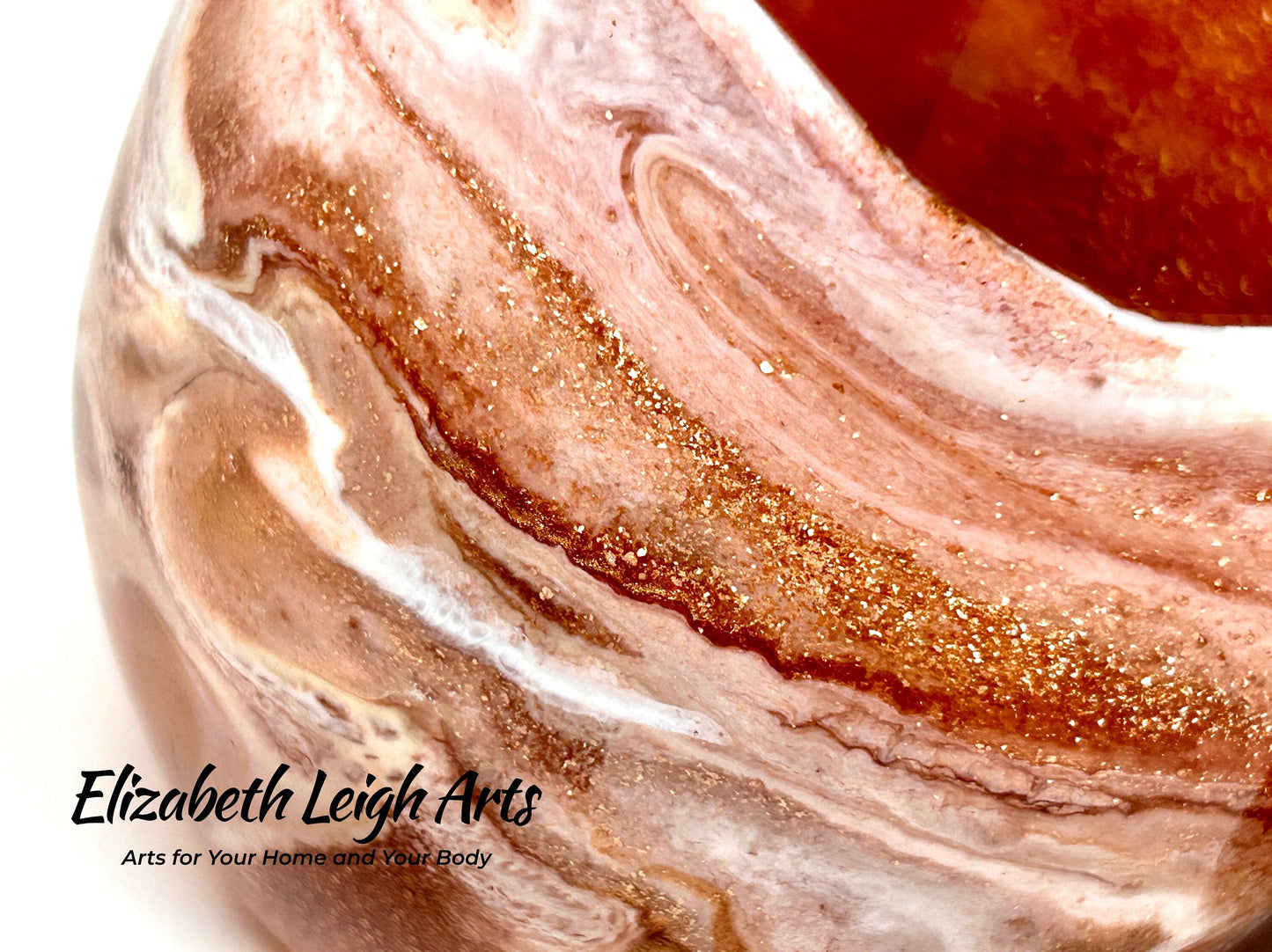 Copper/Bronze and White Wave Beach Themed Stemless Wine Glasses, Set of Two