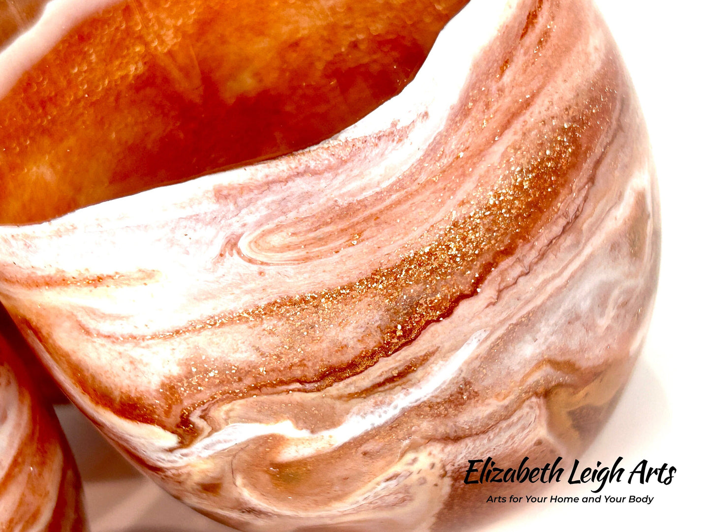 Copper/Bronze and White Wave Beach Themed Stemless Wine Glasses, Set of Two