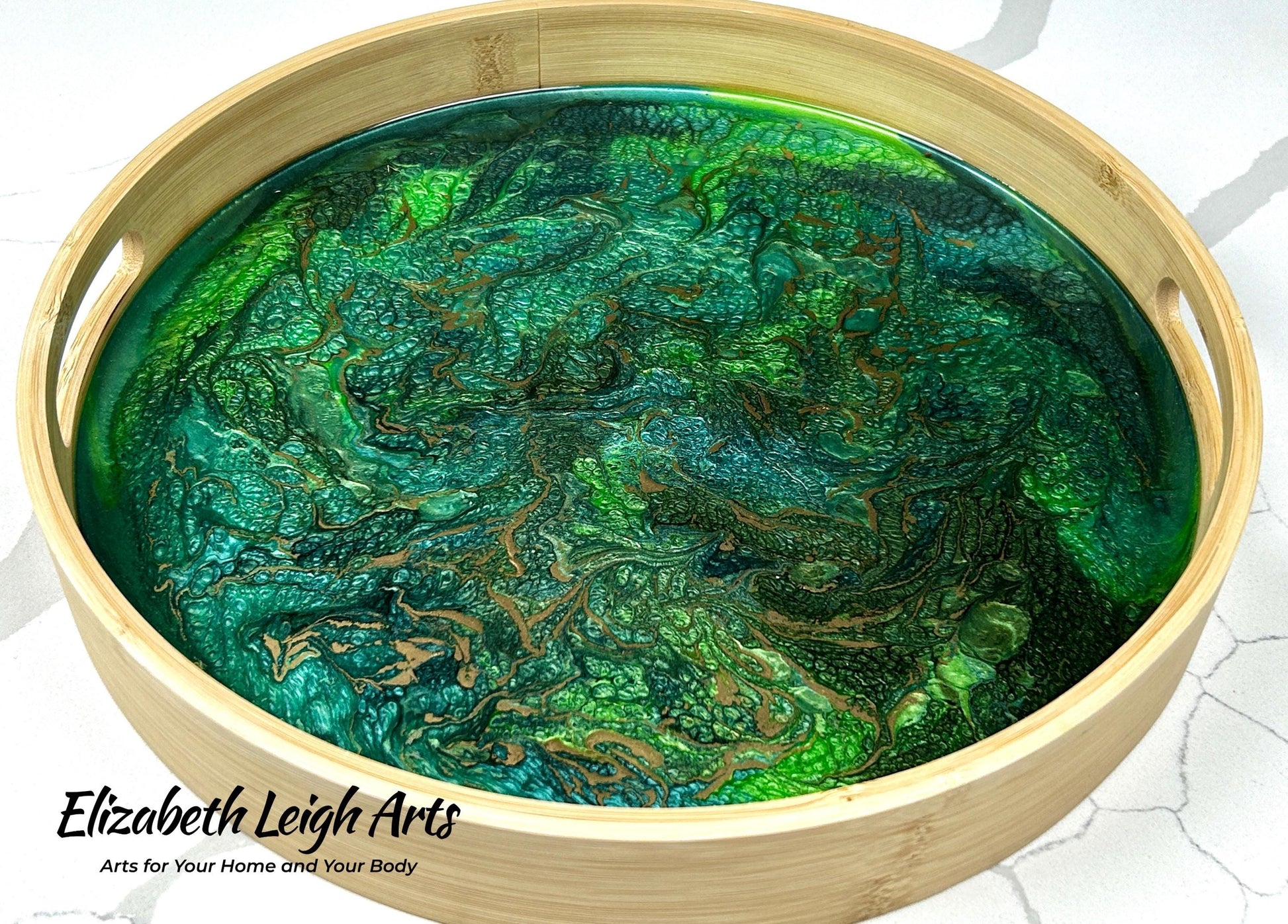 Green and Gold Bamboo Tray 14"