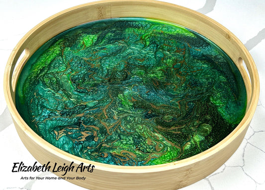 Green and Gold Bamboo Tray 14"