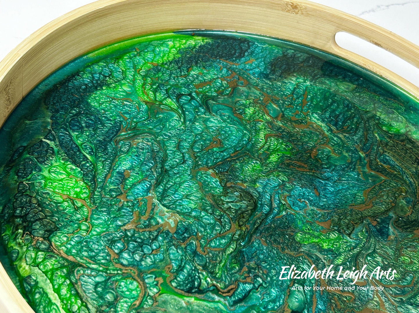 Green and Gold Bamboo Tray 14"