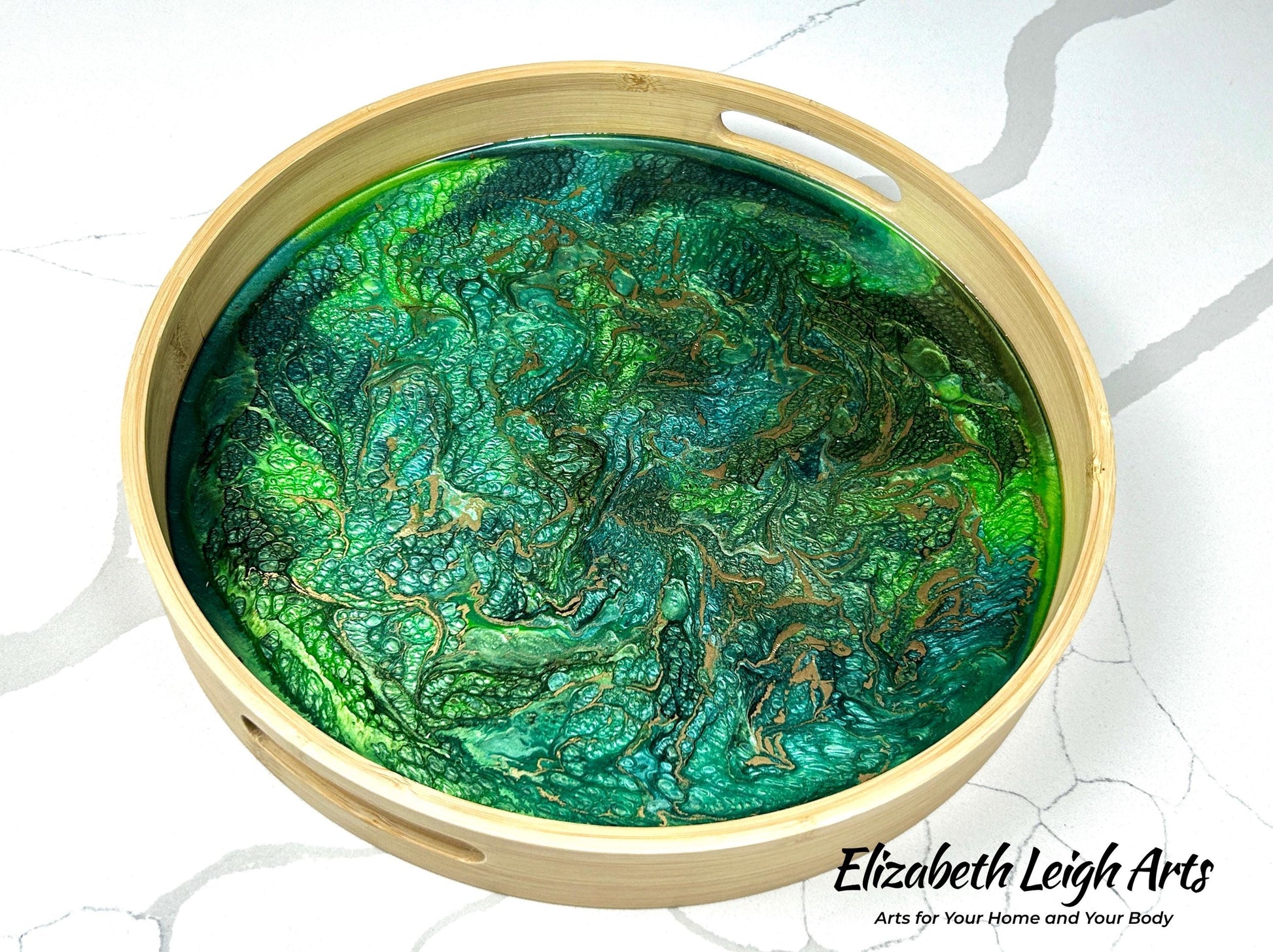 Green and Gold Bamboo Tray 14"