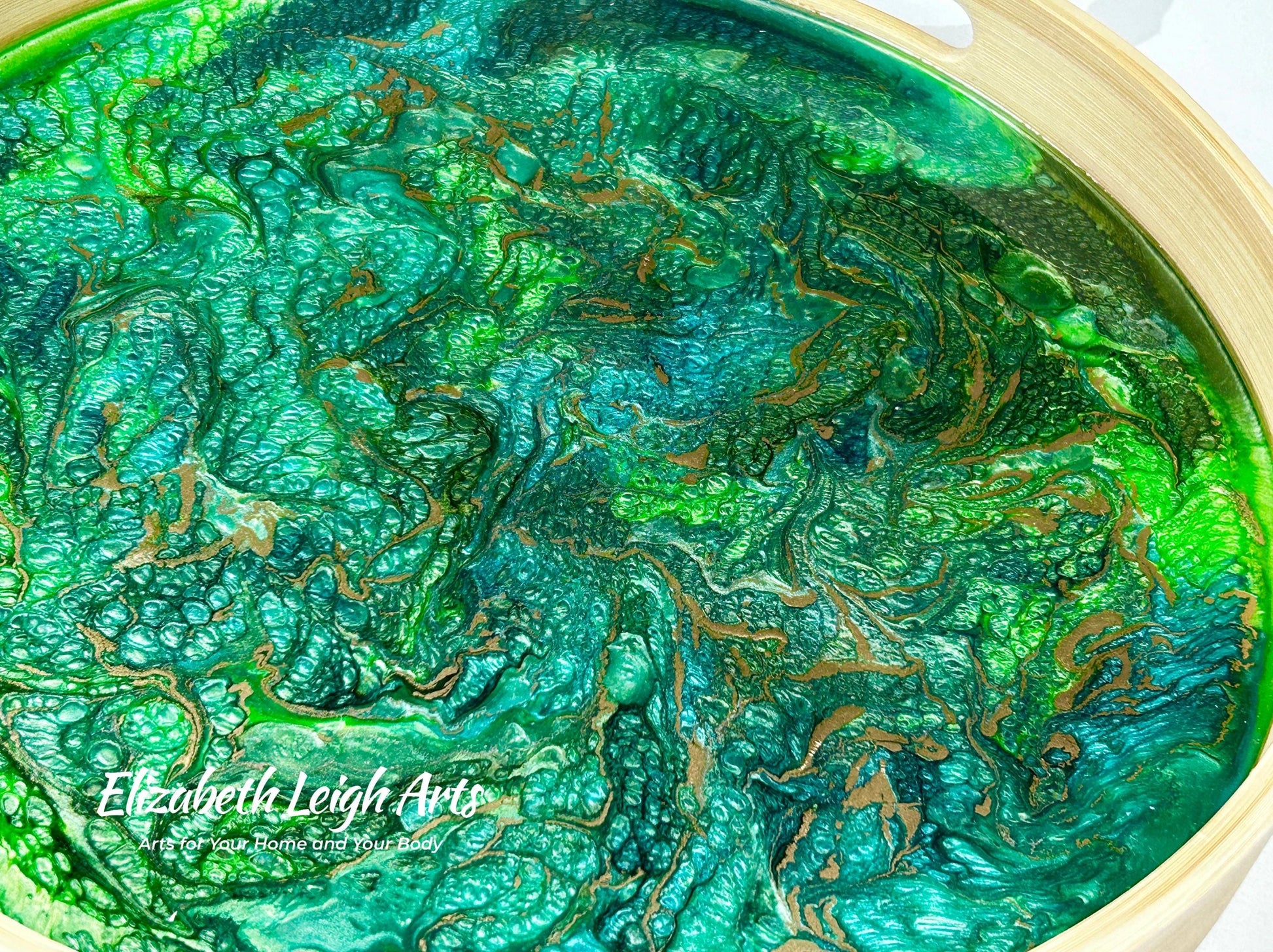 Green and Gold Bamboo Tray 14"