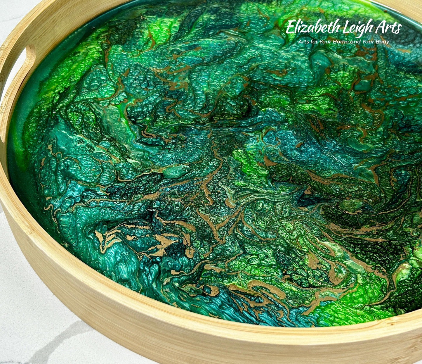 Green and Gold Bamboo Tray 14"