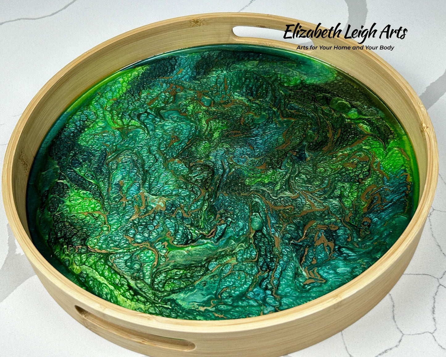 Green and Gold Bamboo Tray 14"