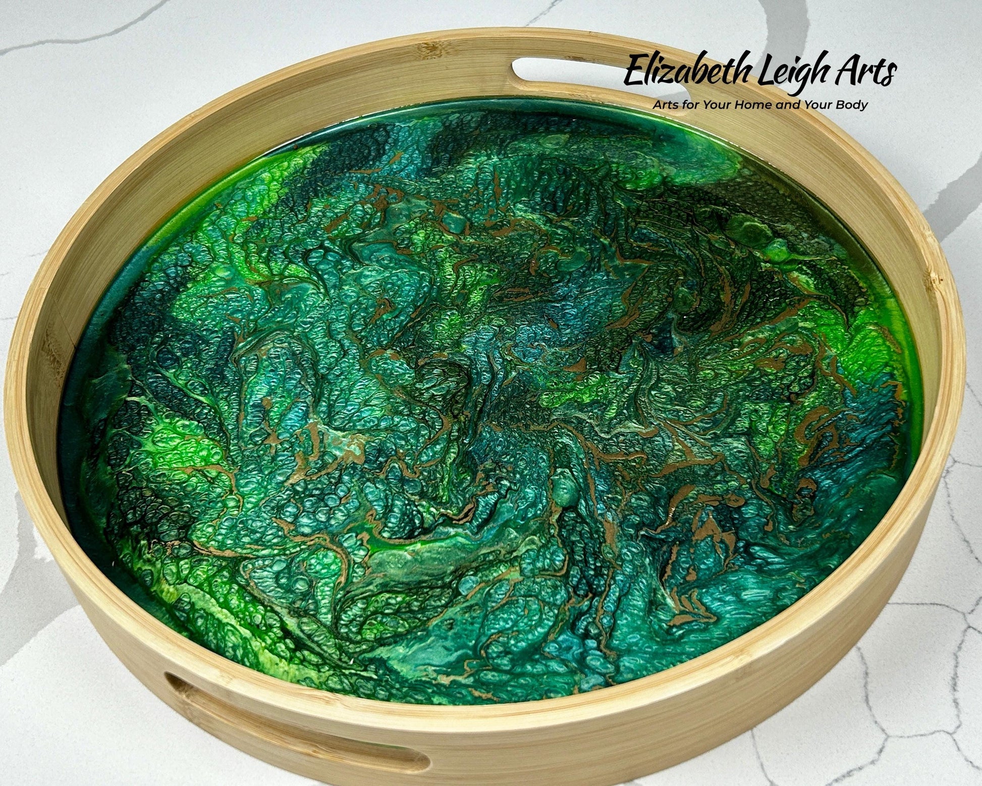 Green and Gold Bamboo Tray 14"
