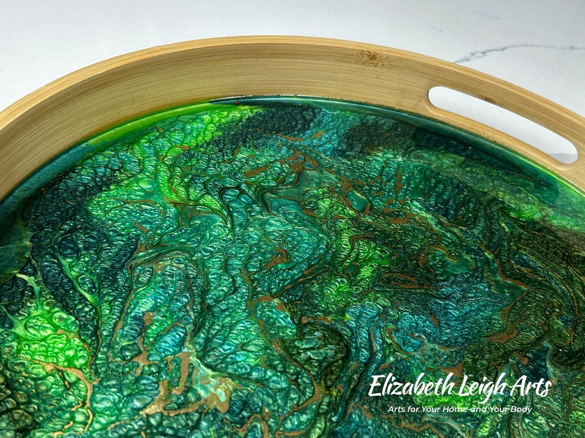 Green and Gold Bamboo Tray 14"
