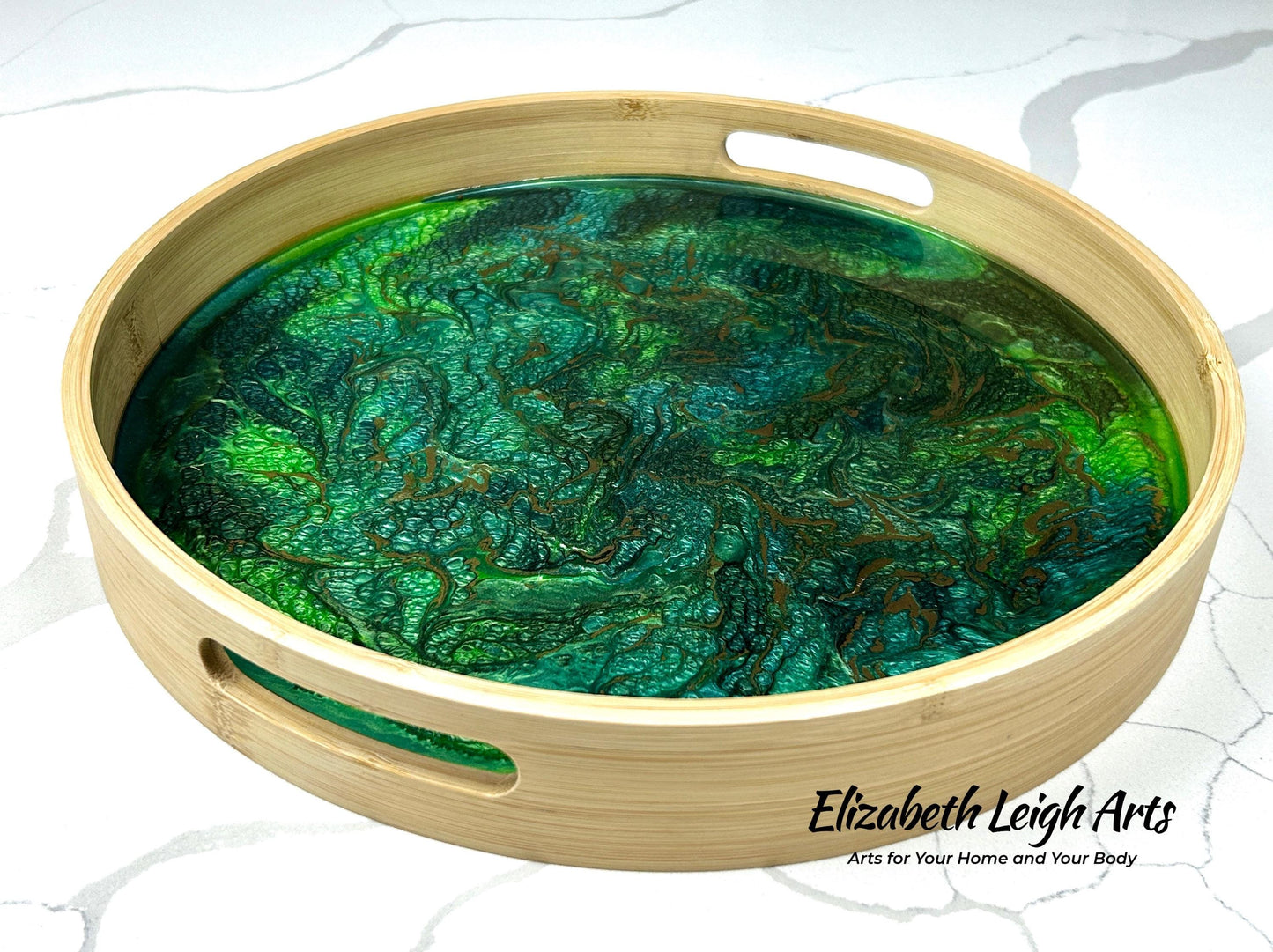 Green and Gold Bamboo Tray 14"
