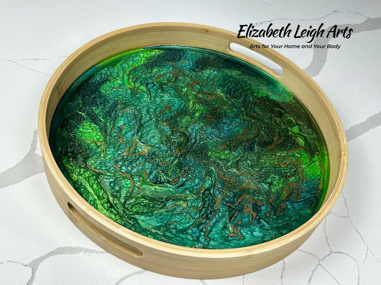Green and Gold Bamboo Tray 14"
