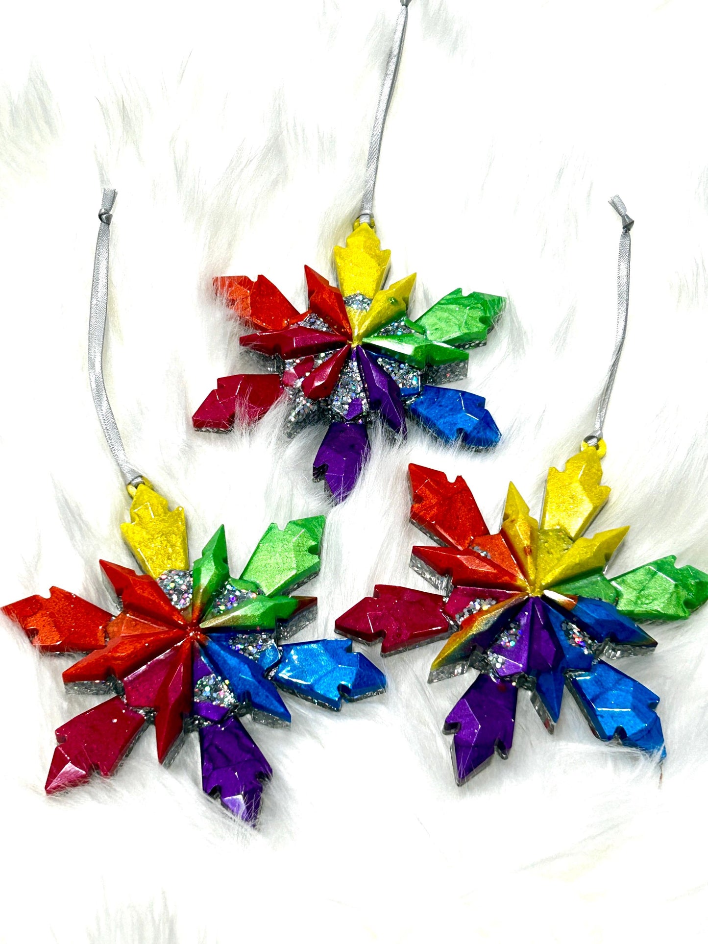 Rainbow Glittered Six Point Star Irnaments Set of Three LGBTQ Pride Ornaments