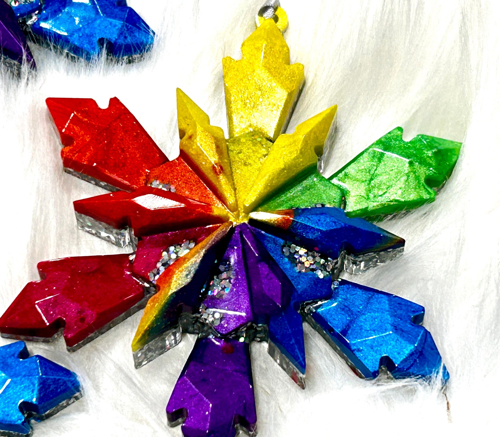 Rainbow Glittered Six Point Star Irnaments Set of Three LGBTQ Pride Ornaments