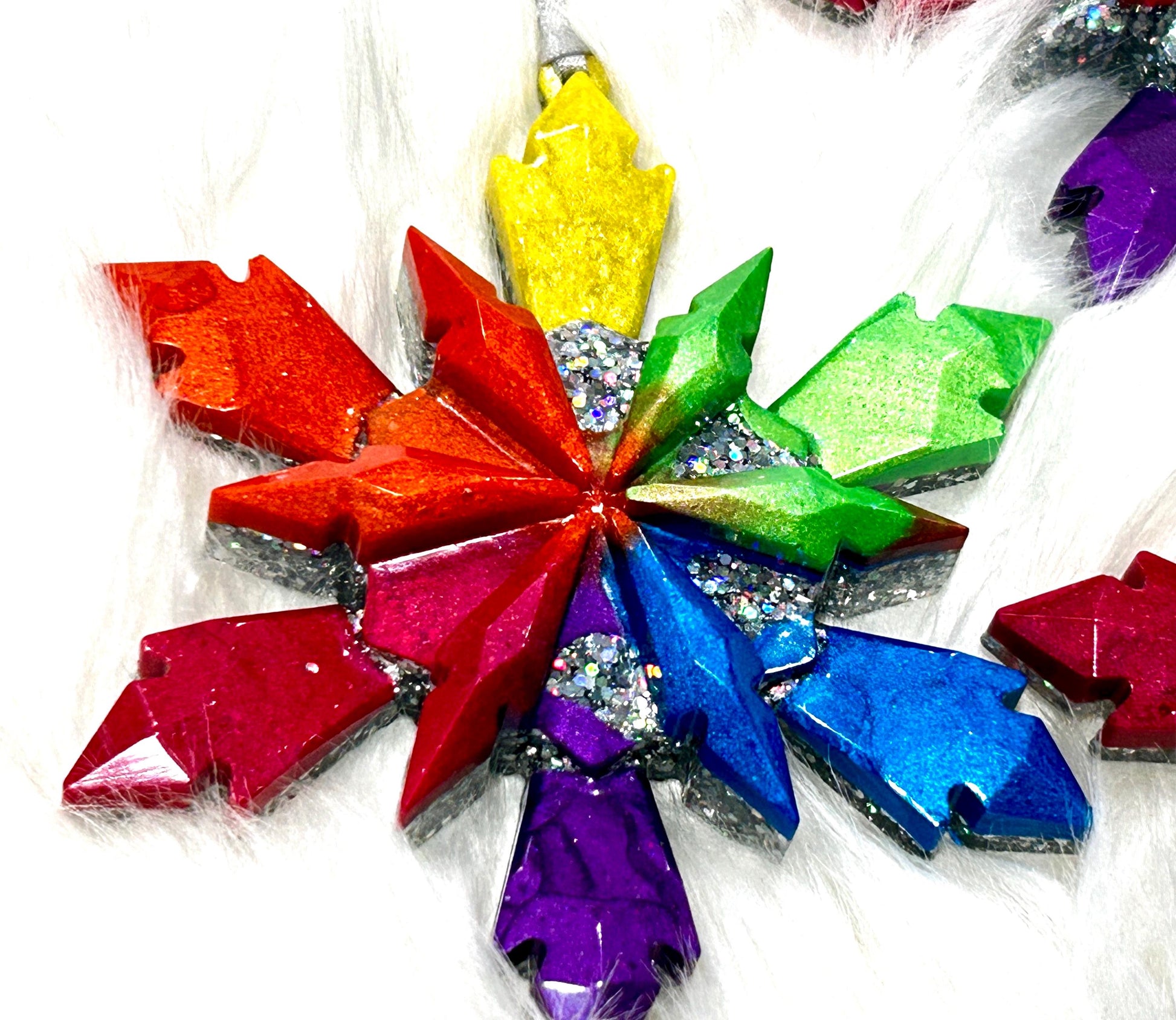 Rainbow Glittered Six Point Star Irnaments Set of Three LGBTQ Pride Ornaments