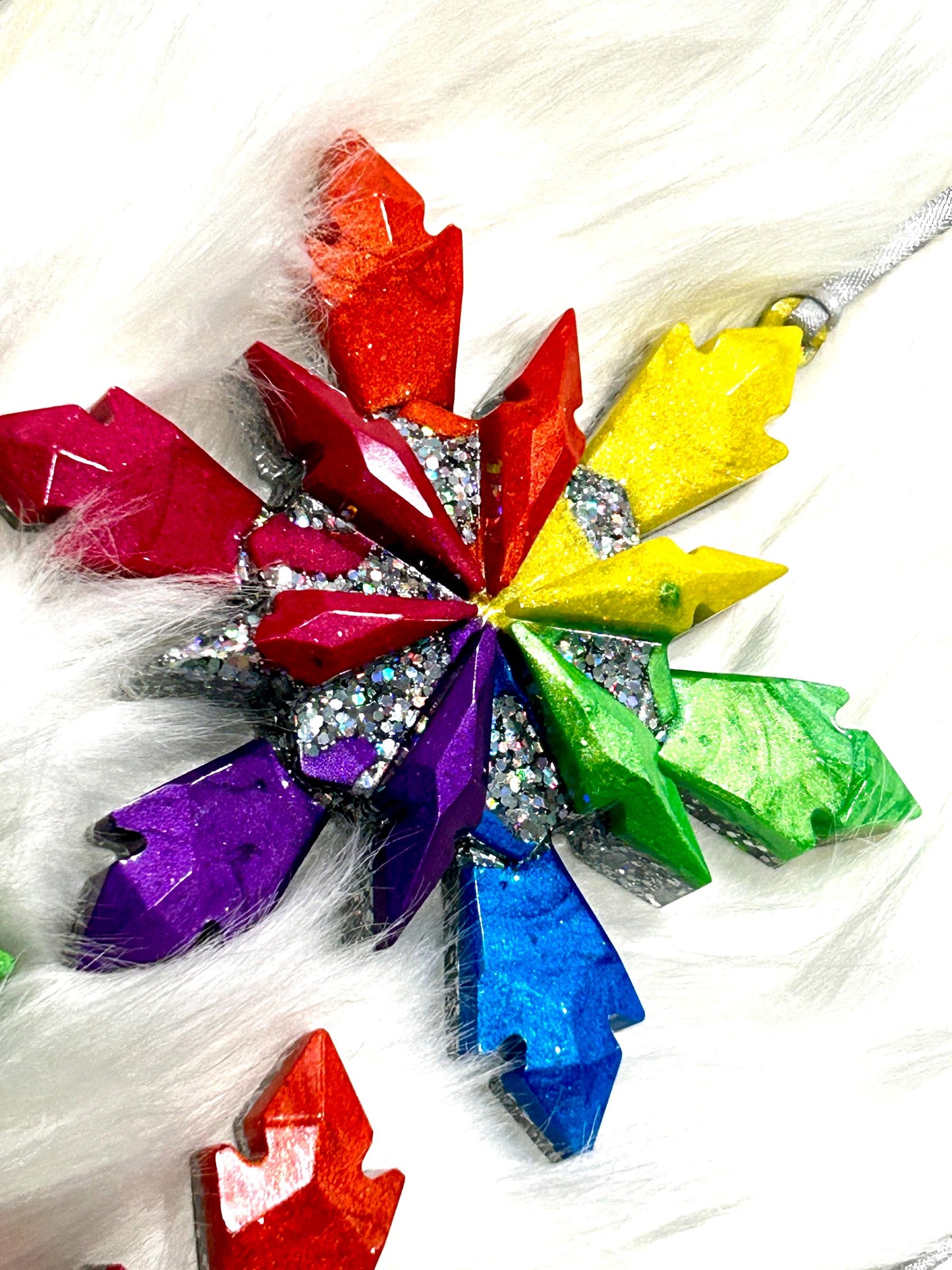 Rainbow Glittered Six Point Star Irnaments Set of Three LGBTQ Pride Ornaments