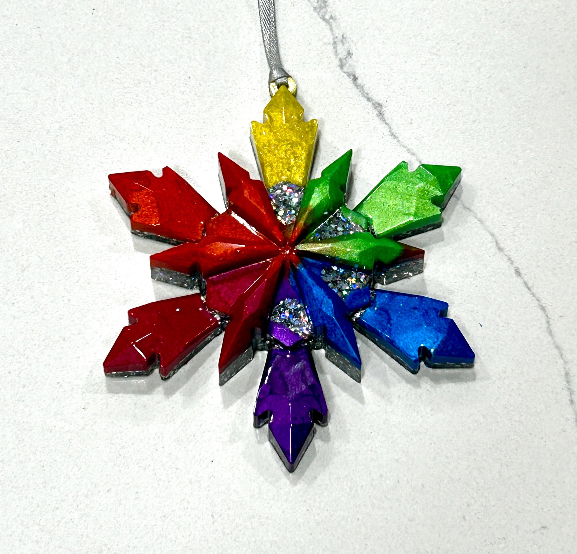 Rainbow Glittered Six Point Star Irnaments Set of Three LGBTQ Pride Ornaments