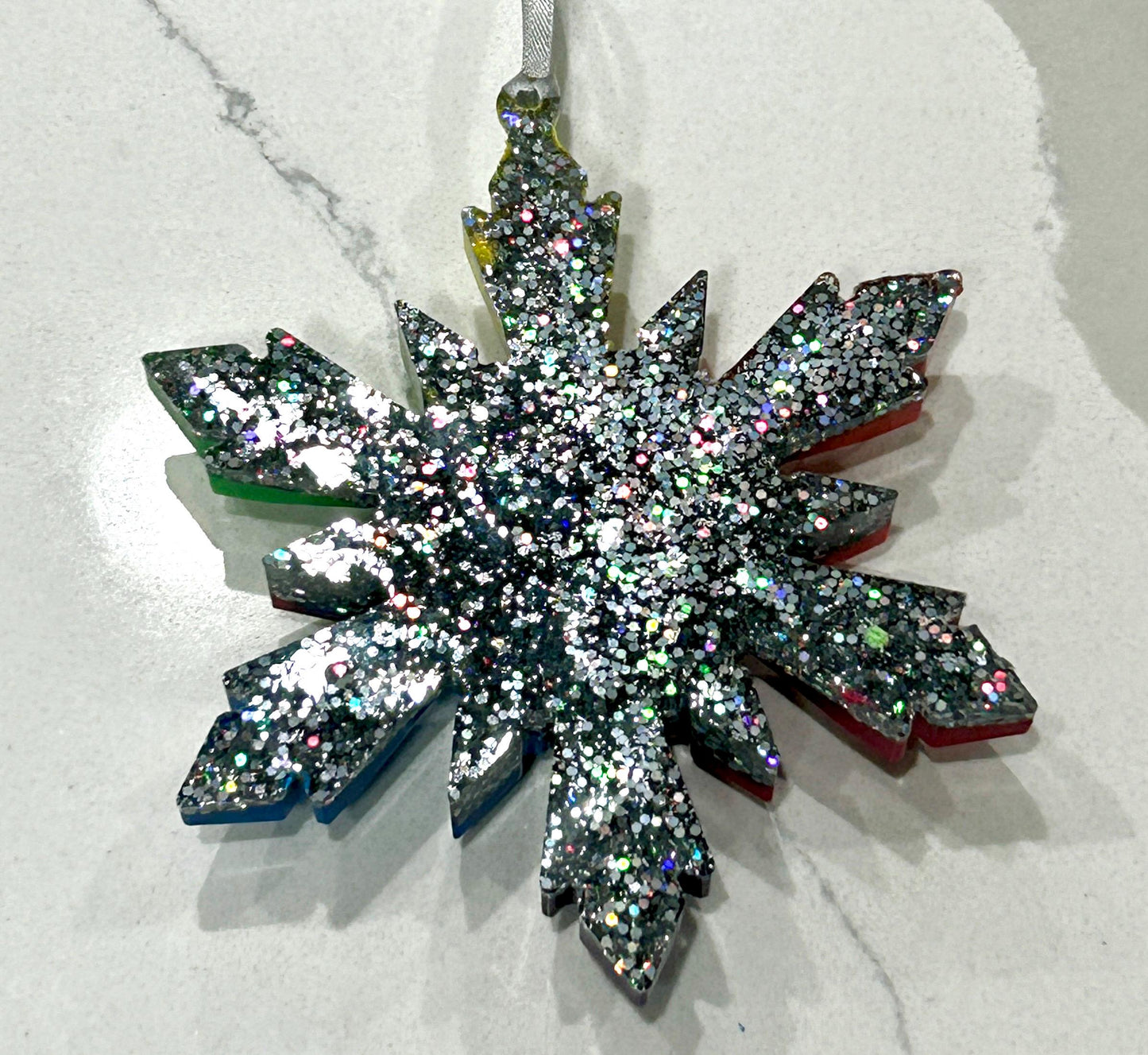 Rainbow Glittered Six Point Star Irnaments Set of Three LGBTQ Pride Ornaments