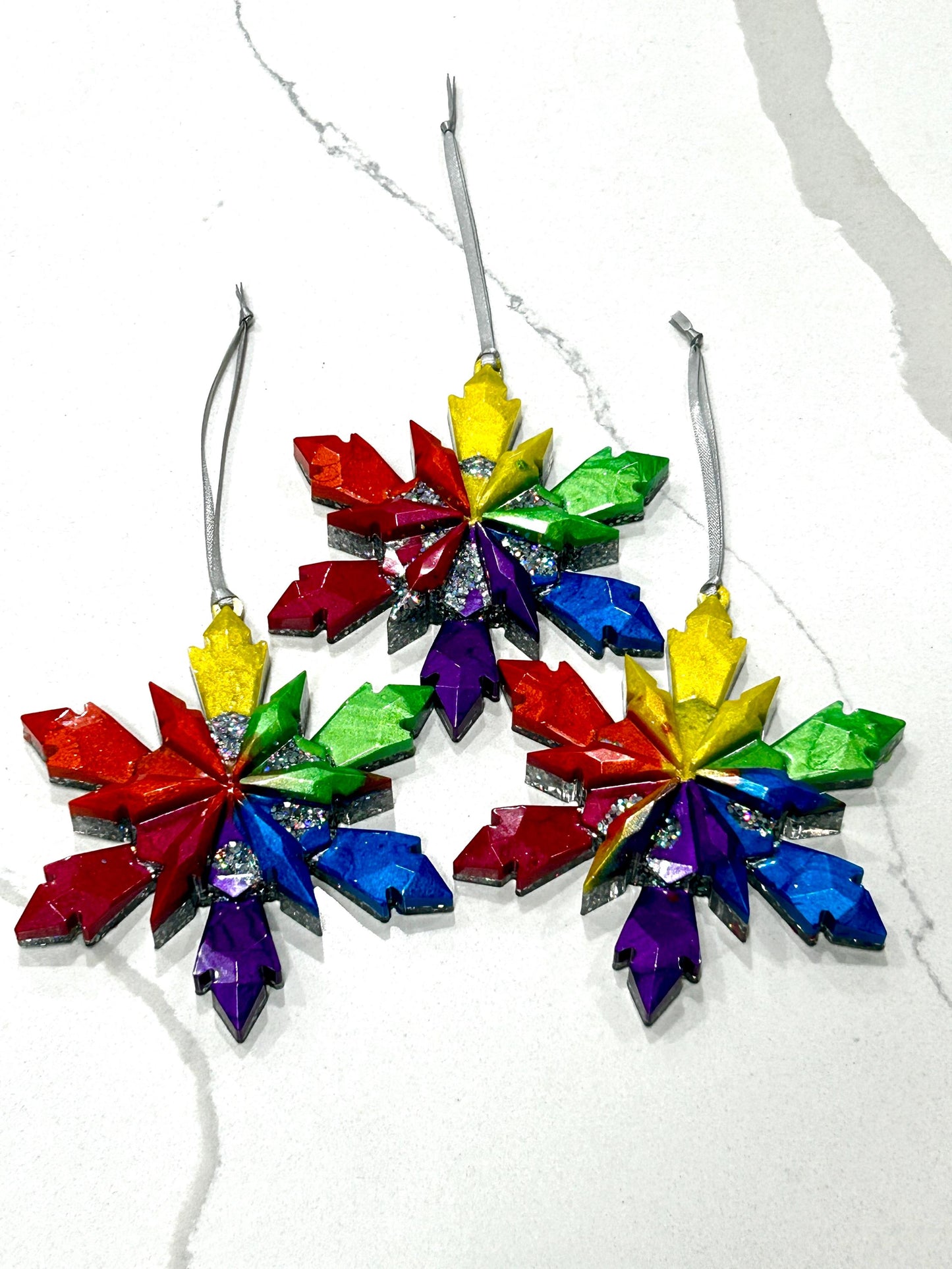 Rainbow Glittered Six Point Star Irnaments Set of Three LGBTQ Pride Ornaments